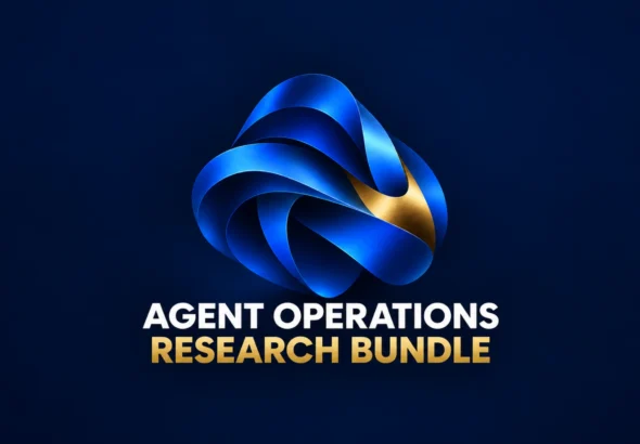 Wide navy banner with a blue and gold folded loop and the full title Agent Operations Research Bundle.