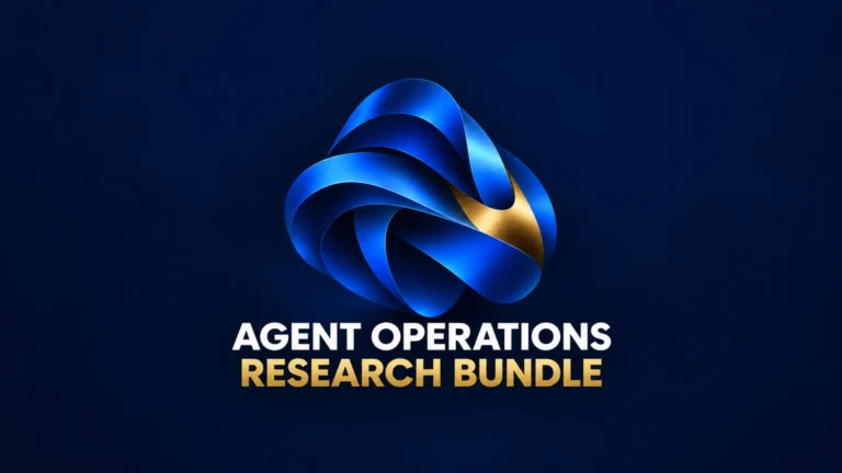 Wide navy banner with a blue and gold folded loop and the full title Agent Operations Research Bundle.