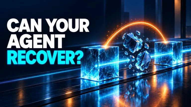 A fractured cyan workflow reconnected by an orange recovery arc, captioned Can Your Agent Recover?