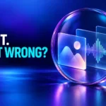Glass lens examining image, audio and video panels with the caption Sees it. Gets it wrong?