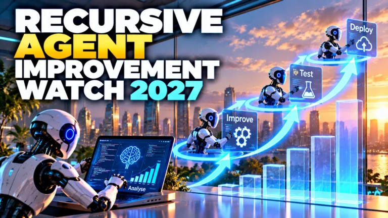 Recursive Agent Improvement Watch 2027 showing AI agents iteratively improving, testing and deploying changes
