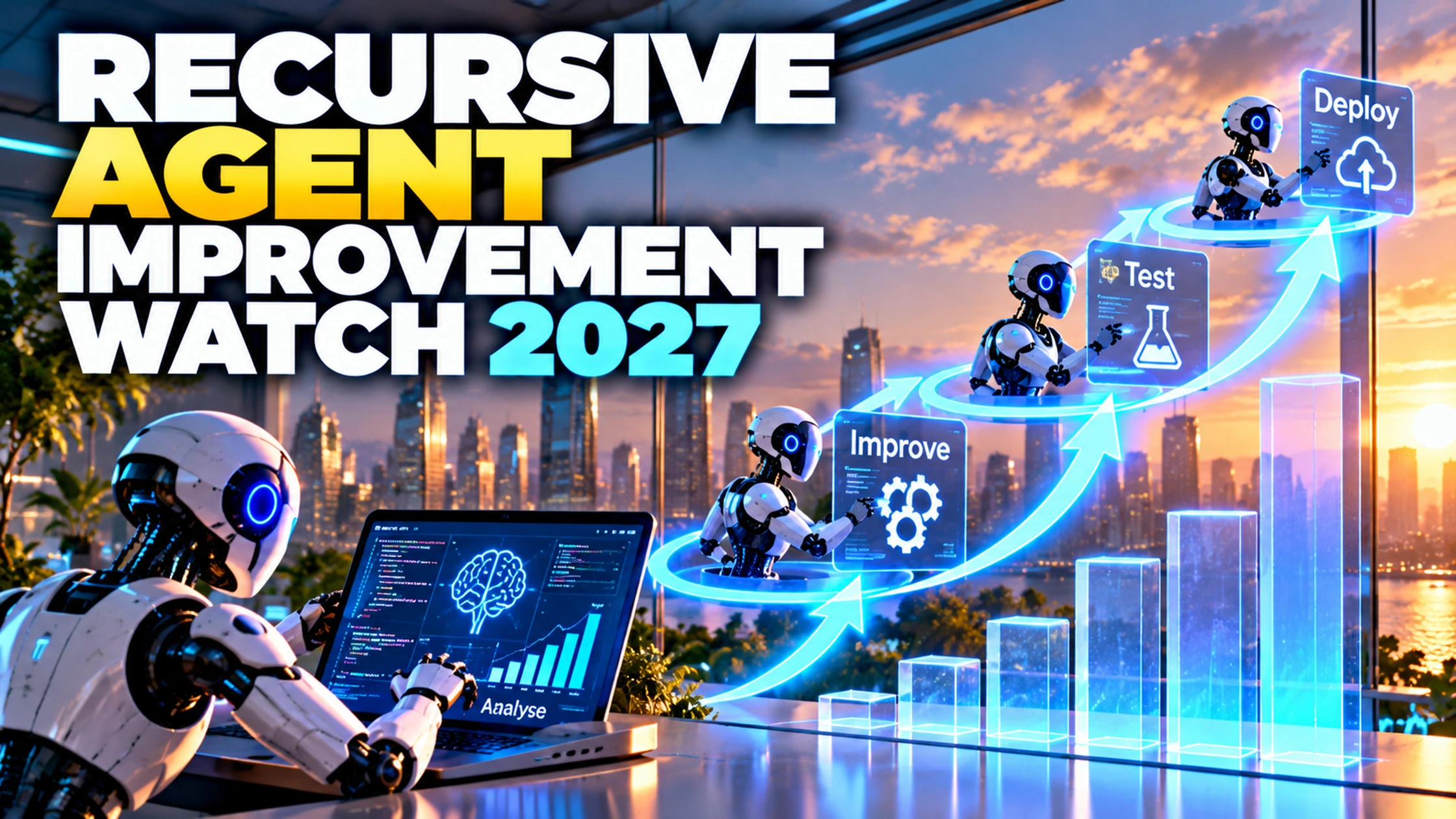 Recursive Agent Improvement Watch 2027 showing AI agents iteratively improving, testing and deploying changes