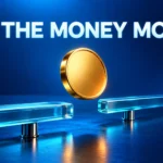 A golden coin crossing a gap between transparent rails beneath the caption Did the Money Move, illustrating verification of AI payment outcomes.